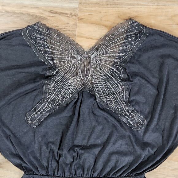 🔹️L8teR Gray Sheer Butterfly Backed Dress Small - Picture 7 of 14